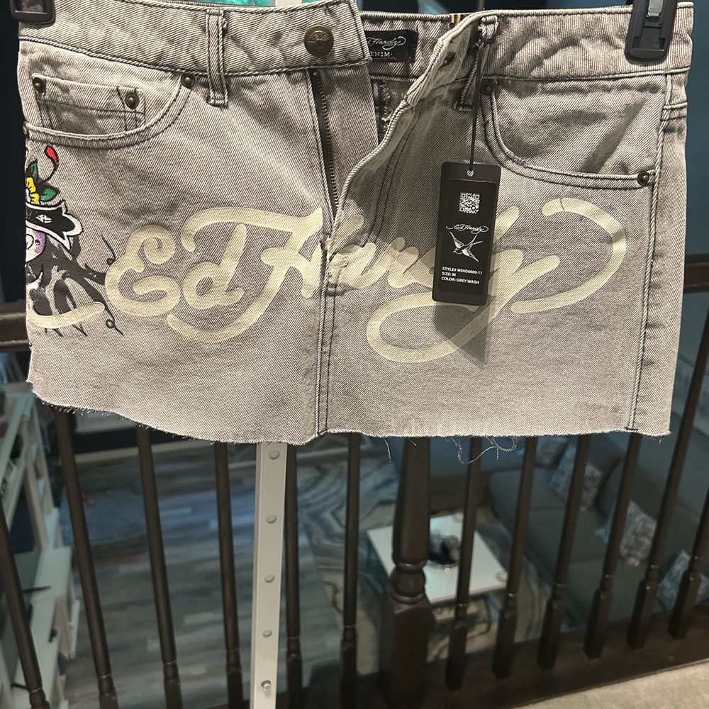 Ed Hardy Gray Graphic Mini Skirt
